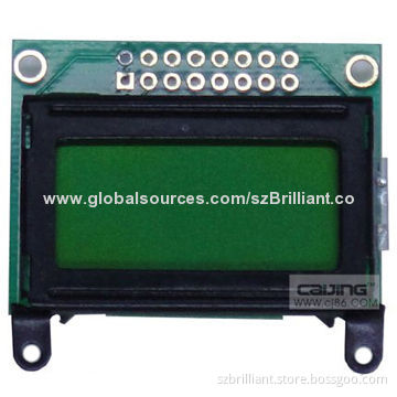 8x2 character LCD with LED back-light, STN yellow green with pins connectionNew